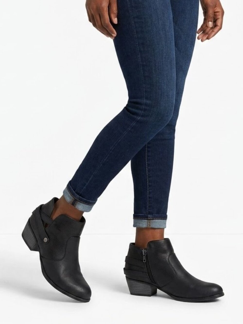 Harborsides Women's Memory Foam Black Strappy Almond Toe Bootie Office Career 6W